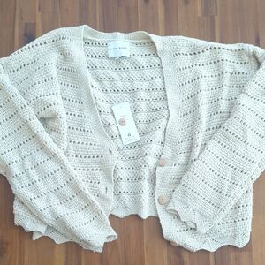 Pink Rose Beige Open-Knit Cardigan